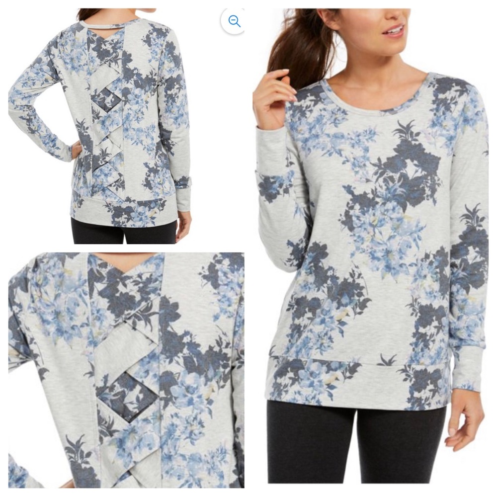 IDEOLOGY Womens Gray Floral Long Sleeve T-Shirt Active Wear Sweater Size Medium - Picture 1 of 9